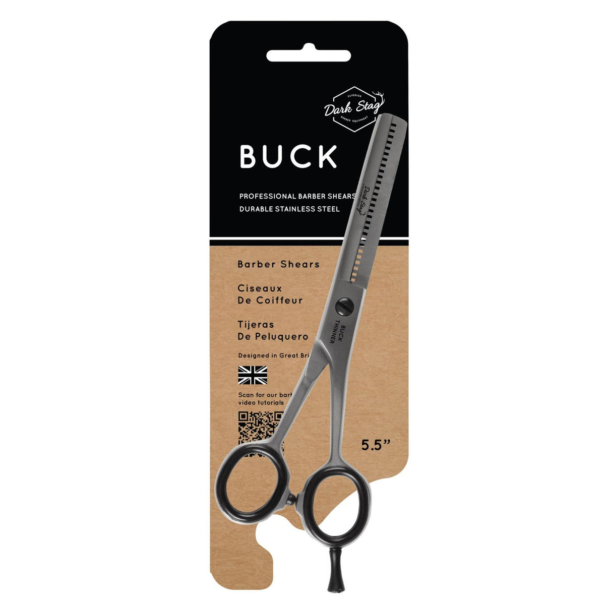Dark Stag Buck Barber 5.5" Thinning Scissors 29 Teeth, Bevelled Edge & Steel