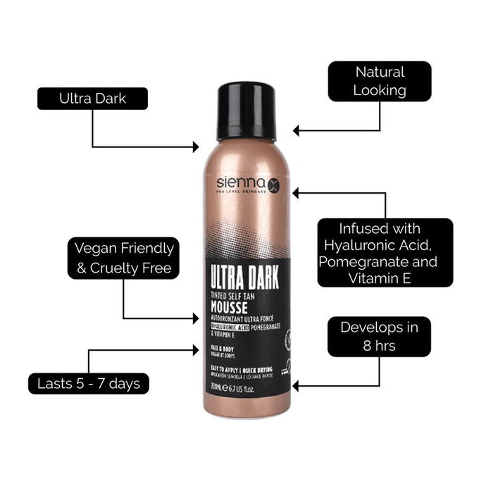 Sienna X Express Q10 Tinted Self Tan Mousse Absorbs Instantly Ultra Dark Tan