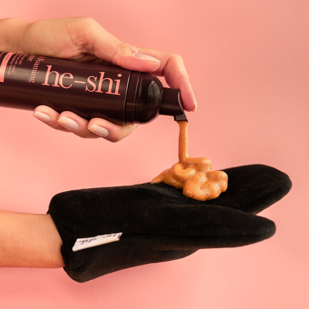 He-Shi Self Tanning Mousse Dark Instant Streak Free Face Body Fake Tan - 150ml