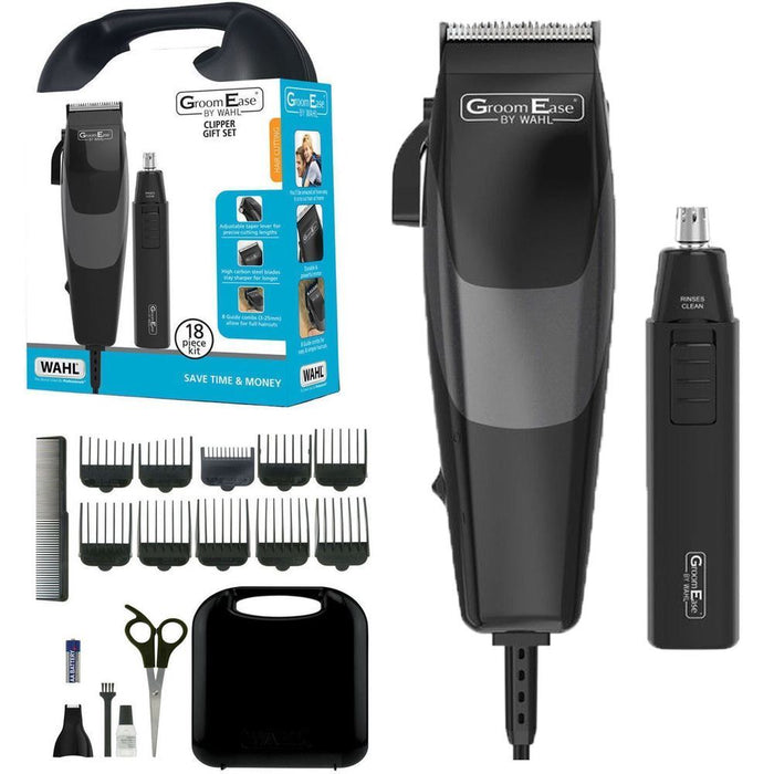 Wahl 79449-317 GroomEase Mens Carbon Steel Hair Clipper & Nose Trimmer Gift Set