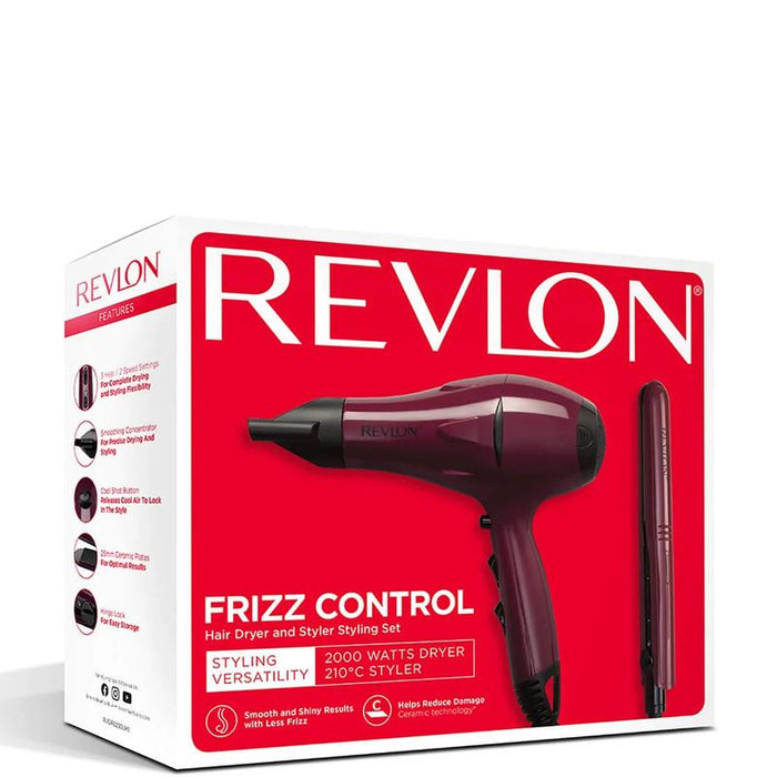 Revlon Ceramic Hair Dryer Straightener Combo Frizz Control Quick Dry Styling Set