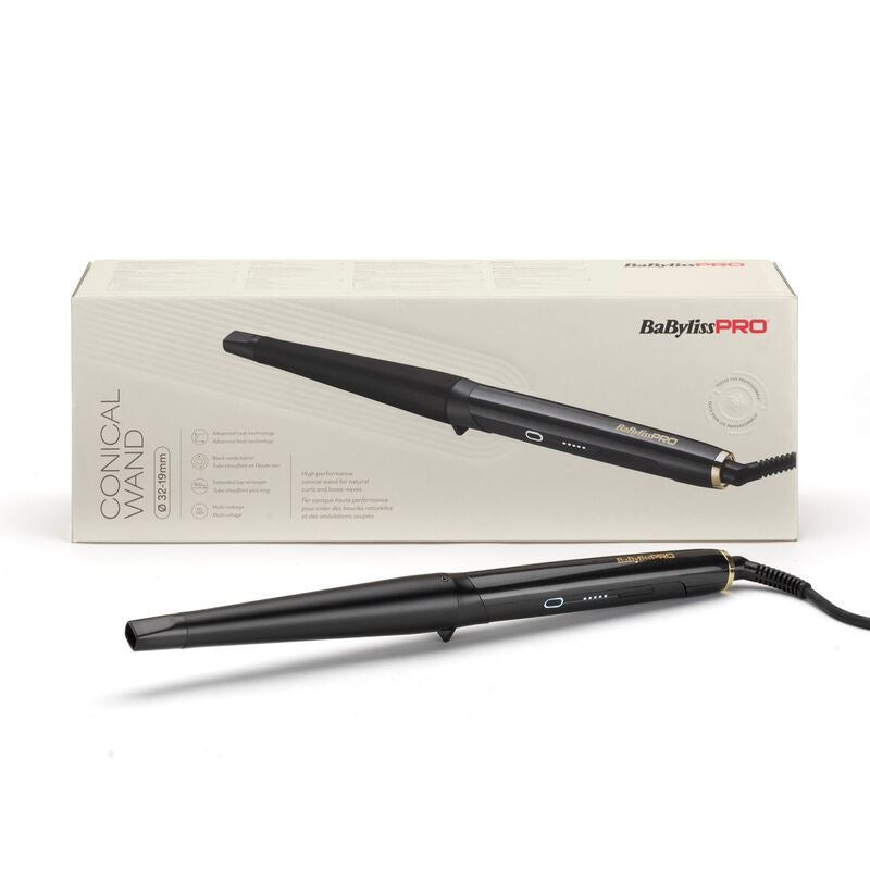BaByliss PRO 32-19mm Conical Wand Titanium Salon Curling Tool - Muti Voltage