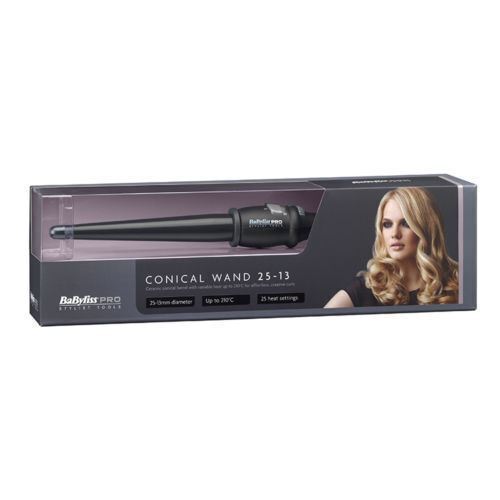 BaByliss Pro Hair Curling Tong 25-13mm Ceramic Conical Wand Tip Curler - 2280NBU
