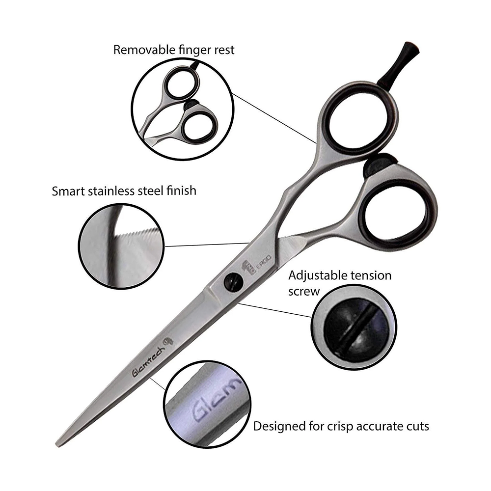 Glamtech One Ergo Barber Hairdressing Scissors in Stainless - 5.5 inch