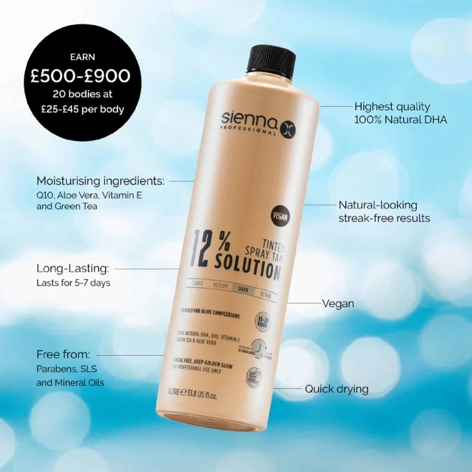 Sienna X 12% Spray Tan Solution Professional Medium Dark Tanning Formula 1 Litre