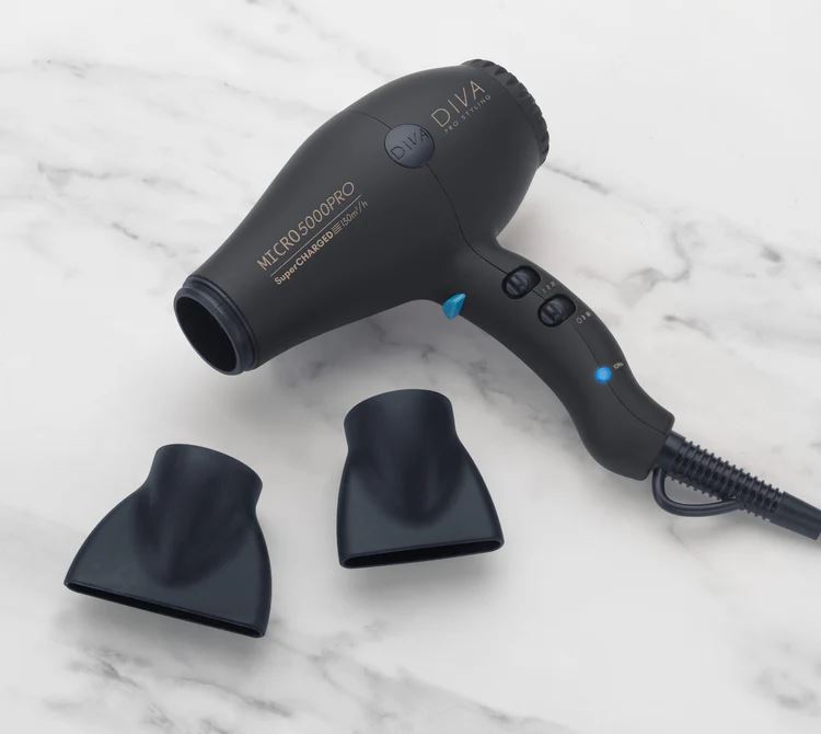 Diva Pro Micro 5000 Hair Dryer Compact High Torque 2000W - Black