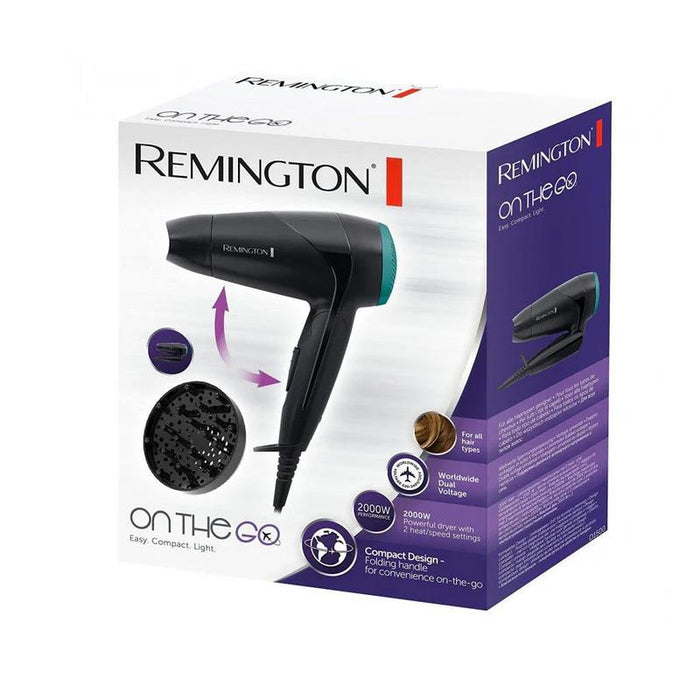 Sèche-cheveux de voyage compact Remington D1500 avec poignée pliante et diffuseur - 2000 W