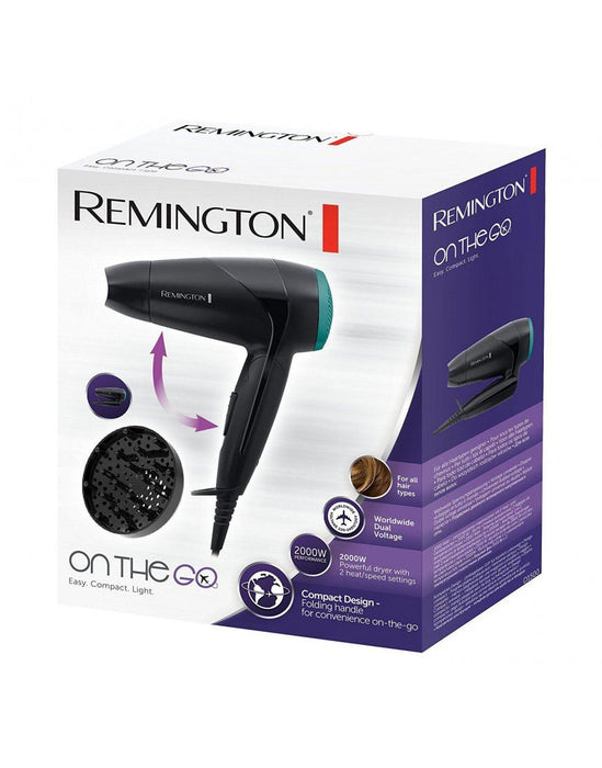 Remington D1500 Compact Travel Hair Dryer with Folding Handle & Diffuser - 2000W