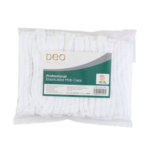 Deo Professional Elasticated Mob Caps - White - Pack of 50