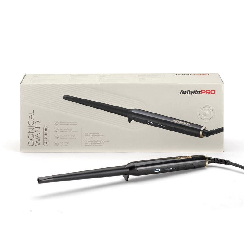 BaByliss PRO 19–13mm Conical Wand Titanium Salon Curling Tool - Muti Voltage