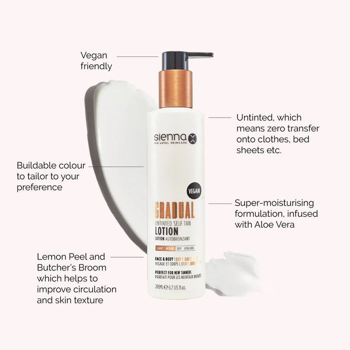 Sienna X Gradual Untinted Self Tanning Lotion Non Sticky Formula 200ml