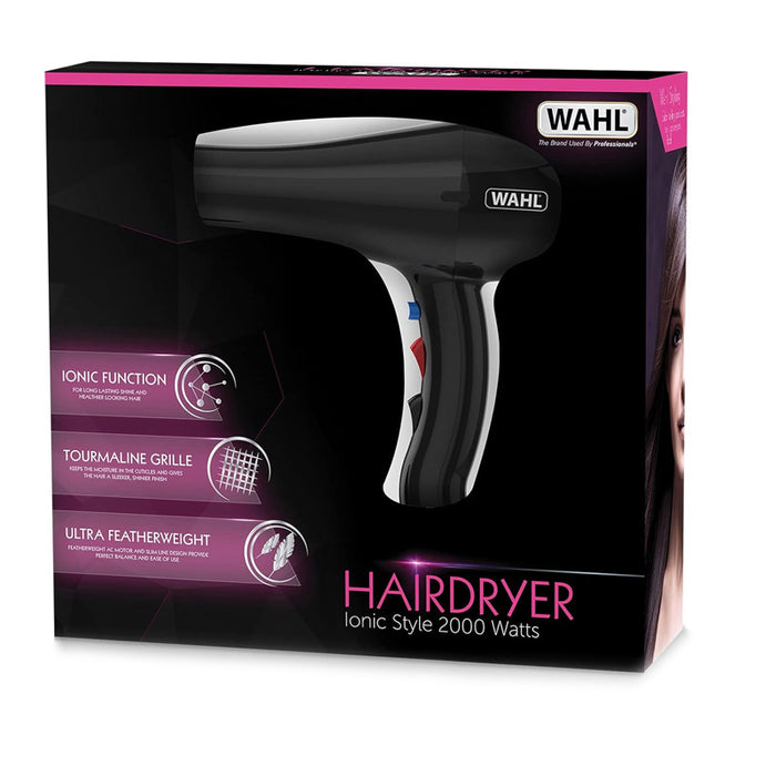 Wahl Ionic Style Hairdryer Women Professional Tourmaline Blower 2000W Black