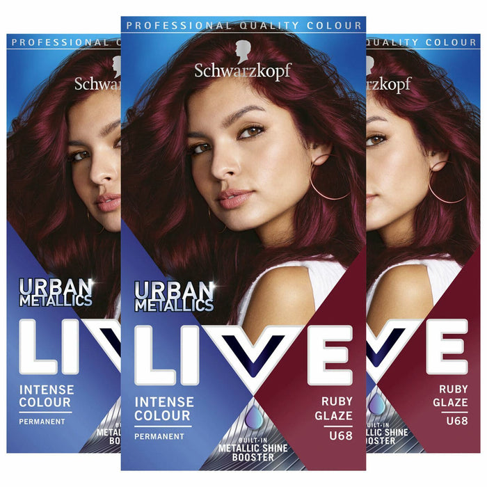 Schwarzkopf Live Urban Metallics U68 Ruby Glaze Hair Colour Dye x 3