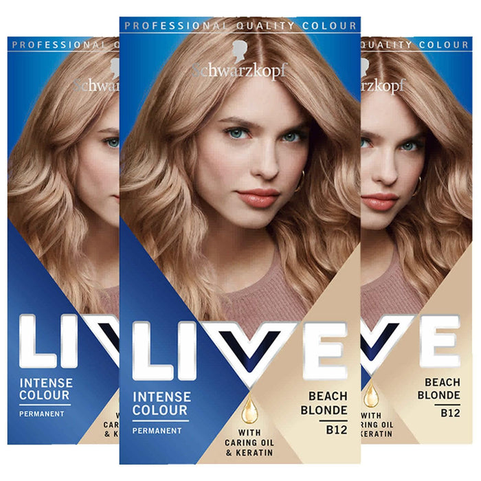 Schwarzkopf Live Intense Colour B12 Beach Blonde Permanent Hair Dye x 3