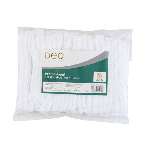 DEO Professional Elasticated Mob Caps - White - Pack of 50