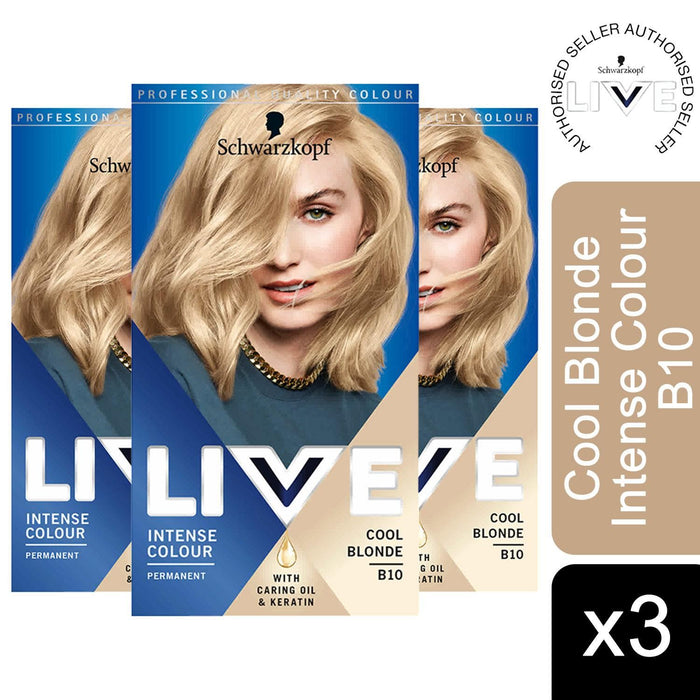 Schwarzkopf Live Intense Colour B10 Cool Blonde Permanent Hair Dye x 3